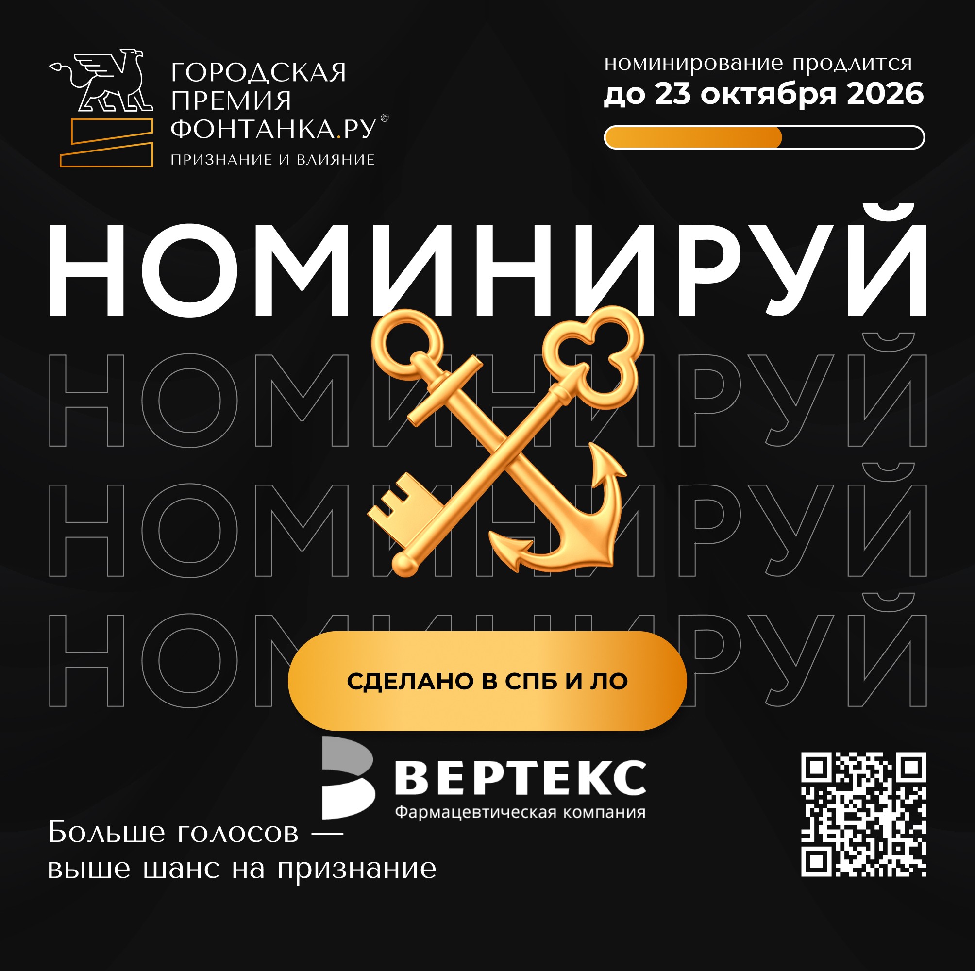 Номинируйте "ВЕРТЕКС" на премию "Фонтанка.ру - Признание и влияние" до 18.00 23 октября!